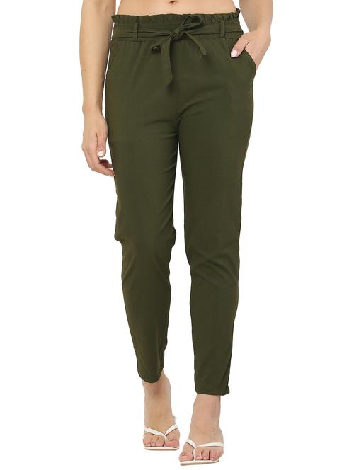 olive lycra blend peg trousers - 20811026 - Very Small Image - 1