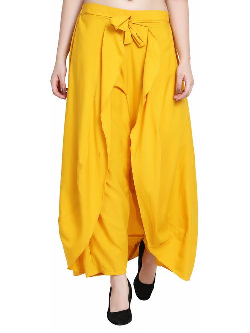yellow crepe palazzos - 20811045 - Very Small Image - 1