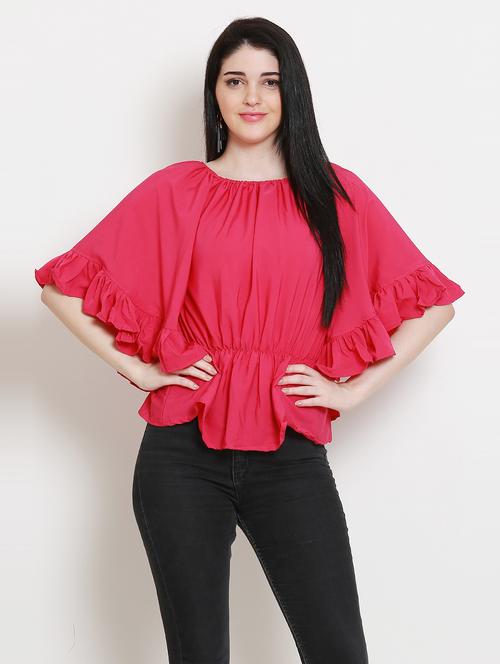 women pink solid round neck peplum top - 20811148 - Very Small Image - 1