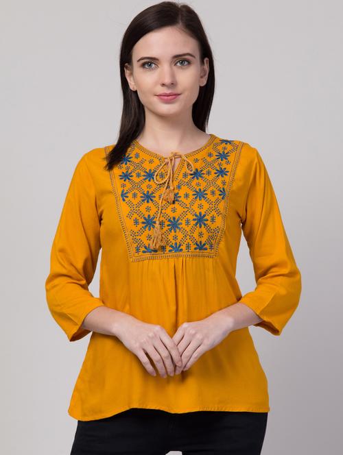 women mustard embroidered regular top - 20811185 - Very Small Image - 1