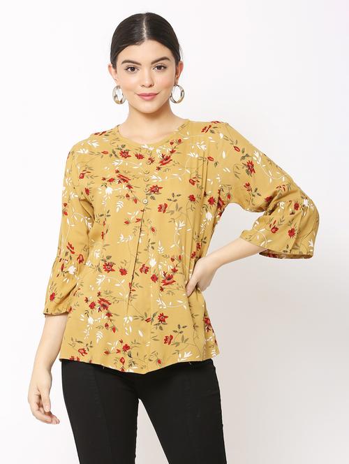 yellow floral printed regular top - 20811275 - Very Small Image - 1