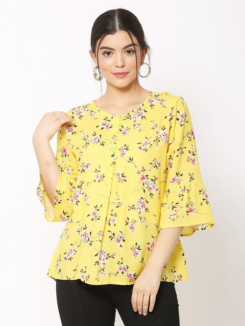 yellow floral printed regular top - 20811277 - Very Small Image - 1