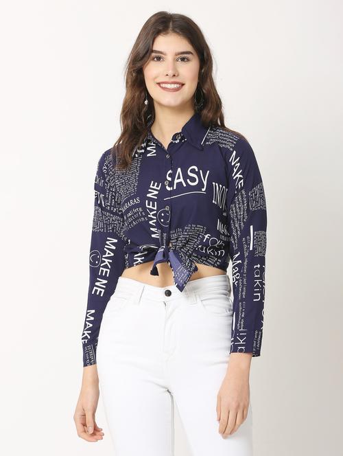 navy blue typographic printed shirt - 20811295 - Very Small Image - 1