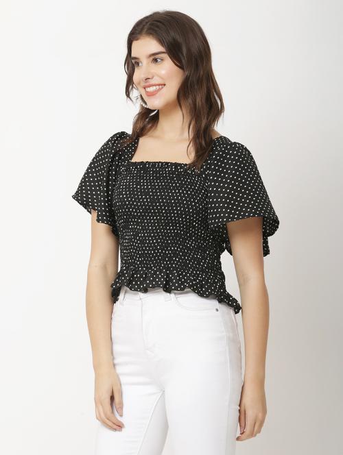 women black polka dot printed peplum top - 20811311 - Very Small Image - 1