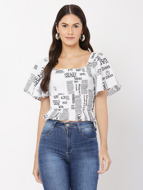 women white typographic printed crop top - 20811315 - Very Small Image - 1