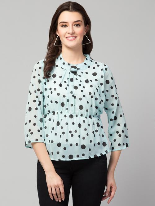 women light blue polka dot printed peplum top - 20811367 - Very Small Image - 1
