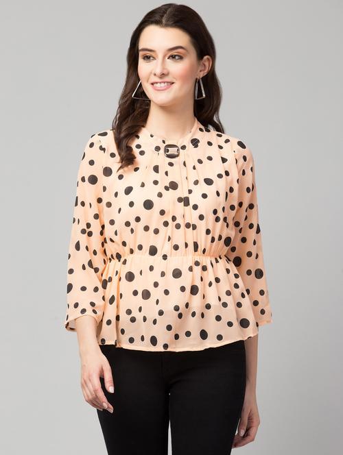 orange printed peplum top - 20811368 - Very Small Image - 1