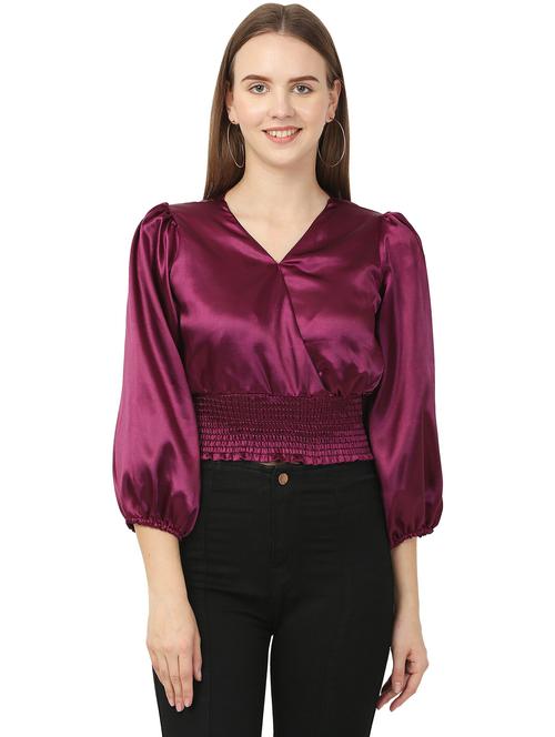 solid purple smocked detailed crop top - 20811419 - Very Small Image - 1