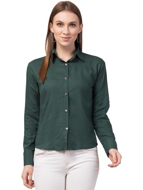 dark green viscose plain shirt - 20811482 - Very Small Image - 1