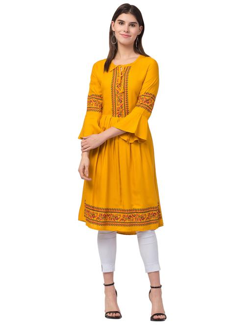yellow bell sleeve flared kurta - 20811509 - Very Small Image - 1