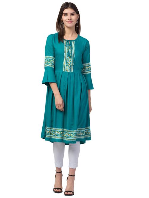 turquoise bell sleeve flared kurta - 20811512 - Very Small Image - 1