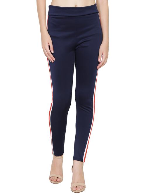 women navy blue side taped regular jeggings - 20811612 - Very Small Image - 1