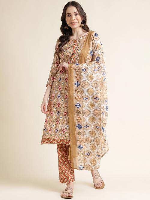 printed cotton unstitched suit set - 20811685 - Very Small Image - 1