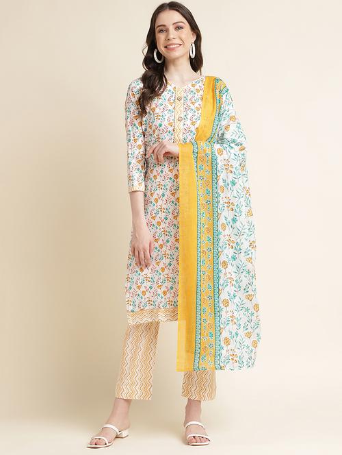 off white printed detailed unstitched suit set - 20811686 - Very Small Image - 1