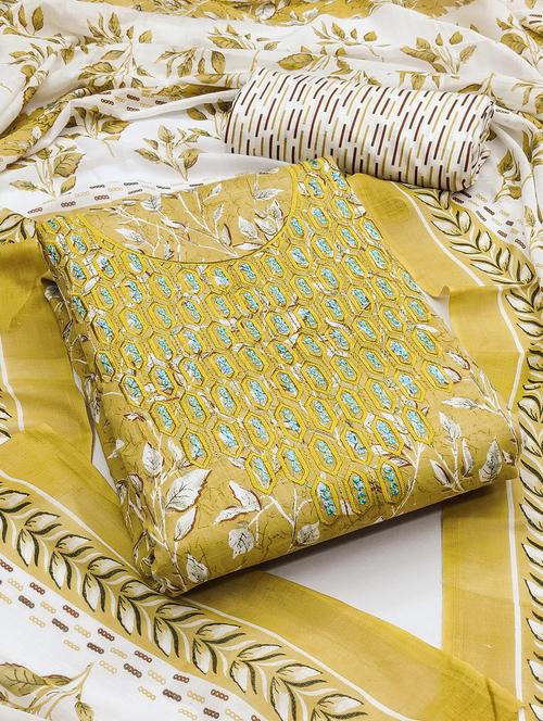 mustard printed unstitched suit set - 20811699 - Very Small Image - 1