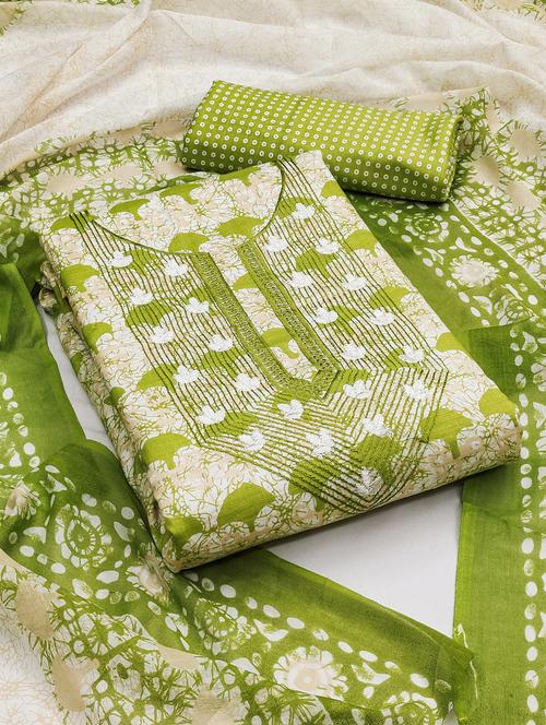 green printed cotton unstitched suit set - 20811703 - Very Small Image - 1