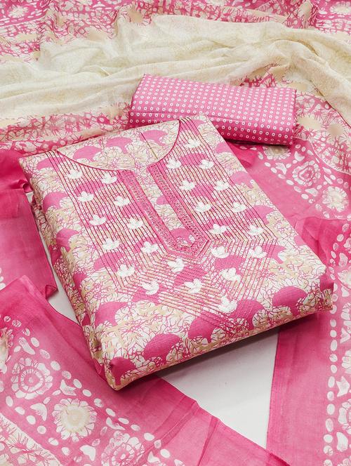 pink printed unstitched suit set - 20811704 - Very Small Image - 1