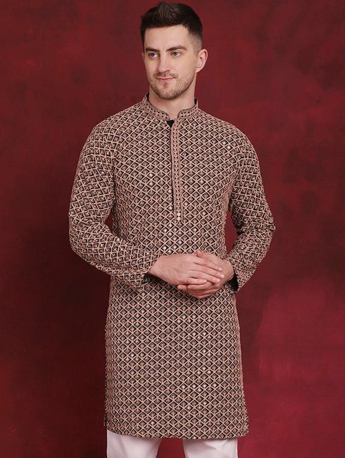 brown cotton long kurta - 20811844 - Very Small Image - 1