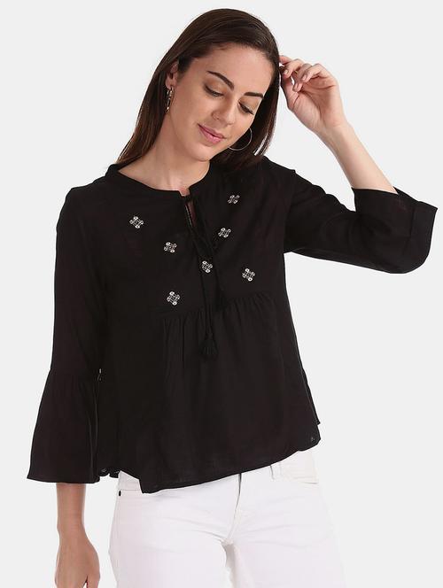 women black embroidered flared top - 20811899 - Very Small Image - 1