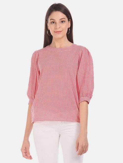 red checkered cotton regular top - 20811976 - Very Small Image - 1