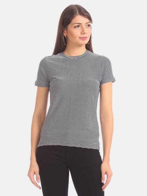 women black stripes printed regular t-shirt - 20812008 - Very Small Image - 1