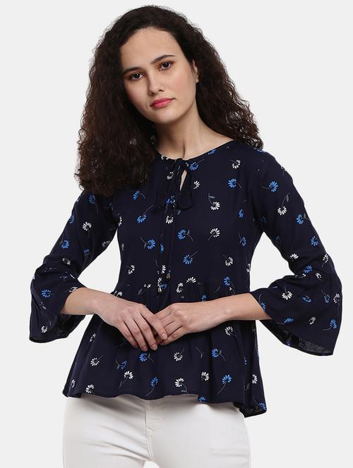 women navy blue floral printed regular top - 20812043 - Very Small Image - 1