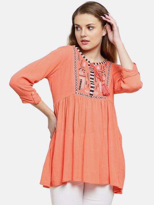 orange embroidered detailed regular top - 20812067 - Very Small Image - 1