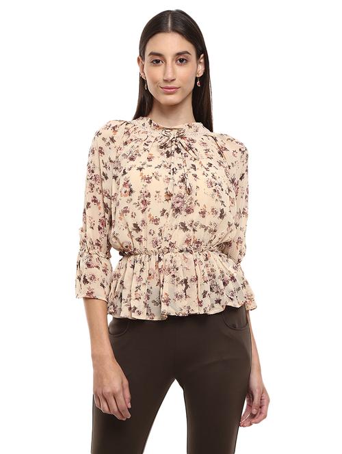 women beige printed peplum top - 20812087 - Very Small Image - 1