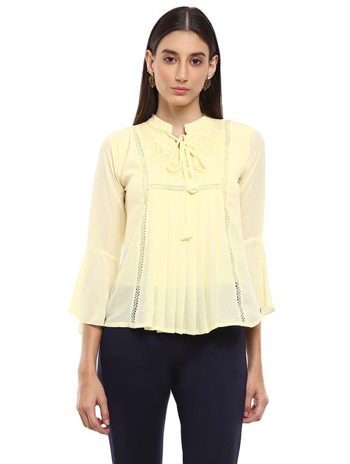 yellow self design detailed regular top - 20812113 - Very Small Image - 1