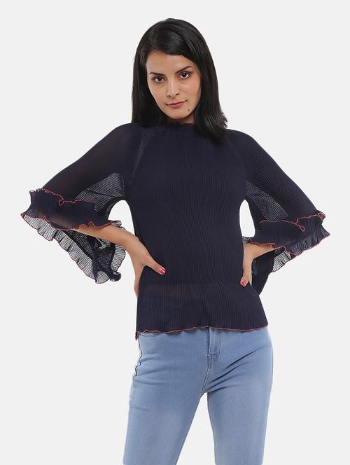 solid blue detailed regular top - 20812118 - Very Small Image - 1