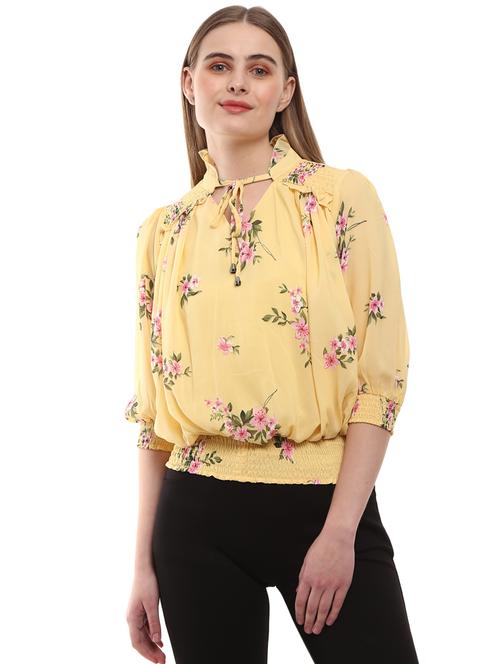 yellow floral printed detailed regular top - 20812120 - Very Small Image - 1