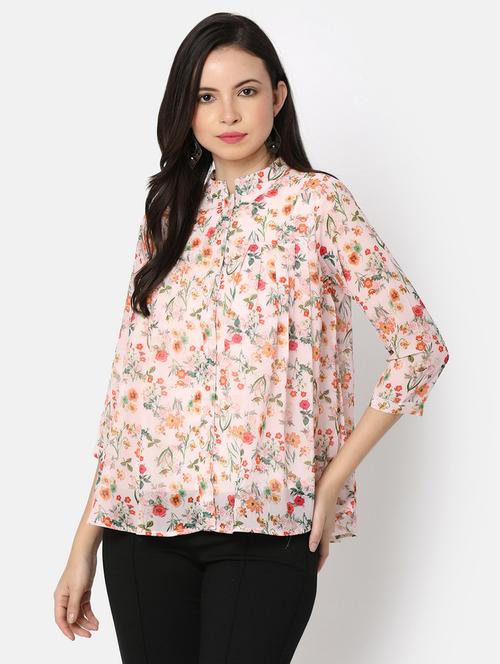 pink floral printed regular top - 20812193 - Very Small Image - 1