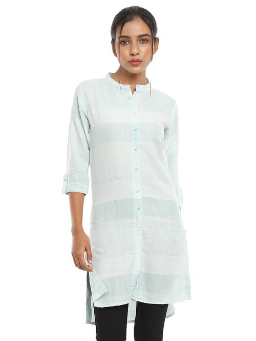 women mandarin neck striped high-low tunic - 20812239 - Very Small Image - 1
