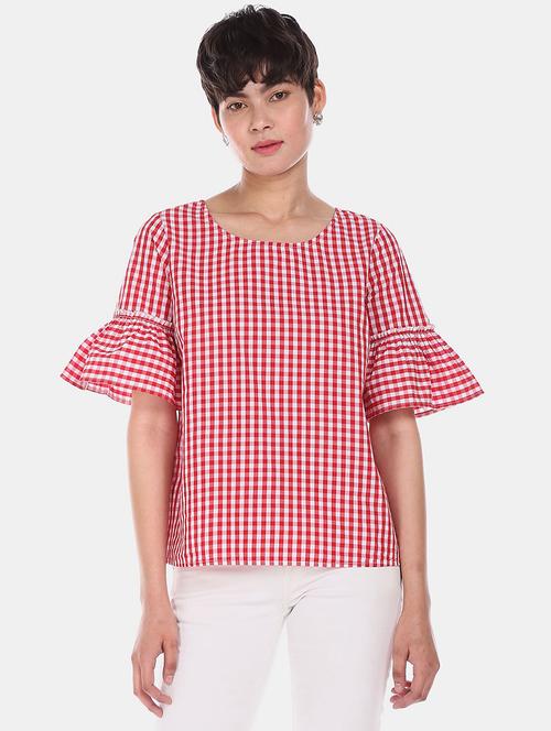red checked printed regular top - 20812332 - Very Small Image - 1