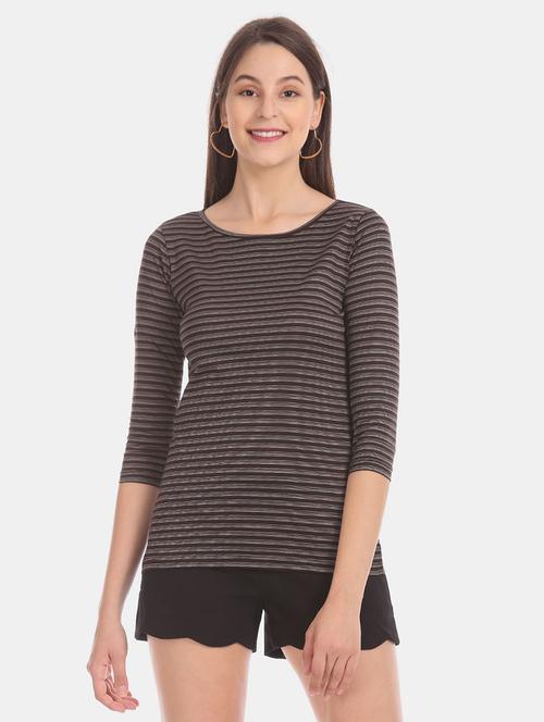 women brown stripes regular t-shirt - 20812334 - Very Small Image - 1