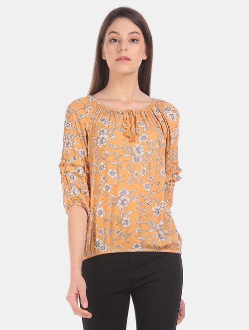 yellow floral printed regular top - 20812335 - Very Small Image - 1