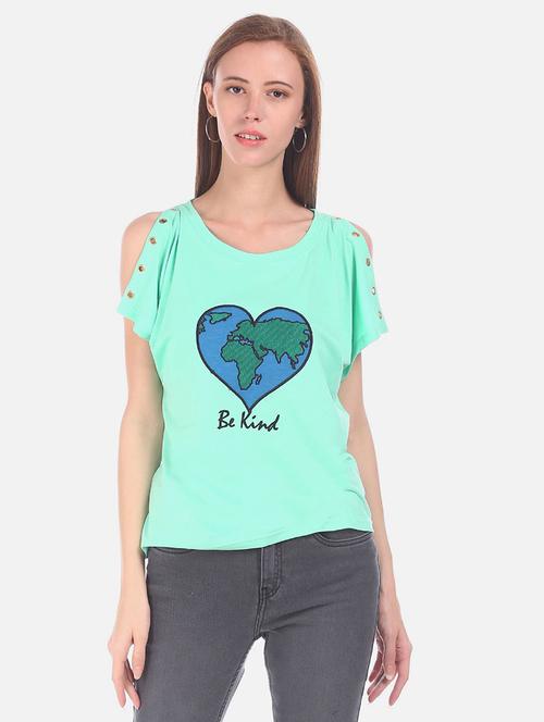 green front embroidered detailed regular top - 20812338 - Very Small Image - 1