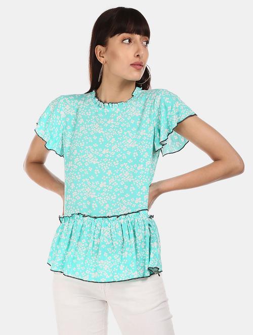 women blue printed peplum top - 20812386 - Very Small Image - 1