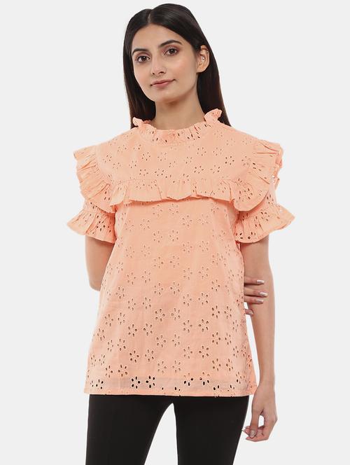 women coral schiffli work regular top - 20812404 - Very Small Image - 1