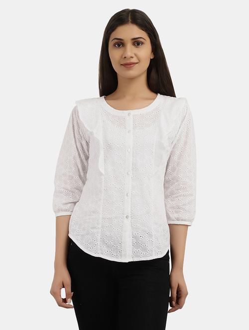 women white schiffli work regular top - 20812418 - Very Small Image - 1