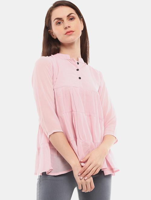 women pink solid flared top - 20812474 - Very Small Image - 1