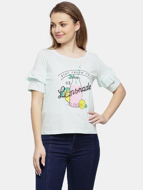 women light blue graphic printed regular t-shirt - 20812540 - Very Small Image - 1
