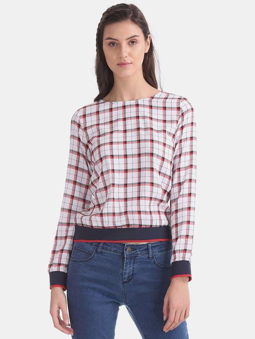 white checked printed detailed top - 20812695 - Very Small Image - 1
