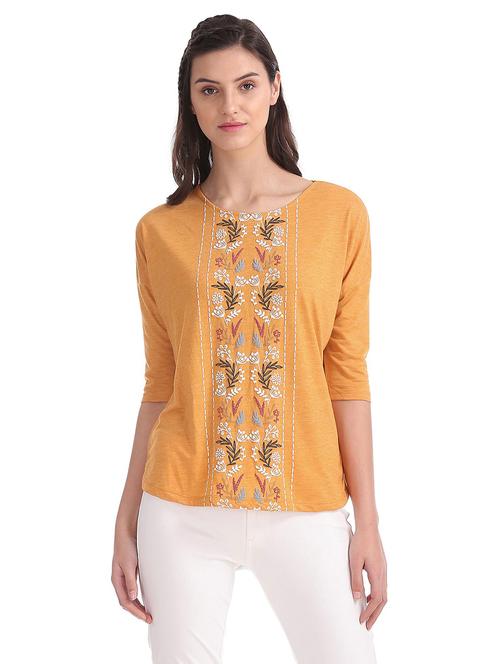 yellow floral printed detailed regular top - 20812879 - Very Small Image - 1