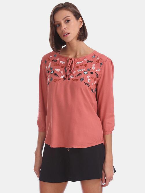 women pink embroidered regular top - 20812972 - Very Small Image - 1