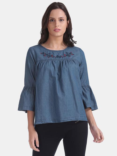 women blue embroidered regular top - 20813103 - Very Small Image - 1