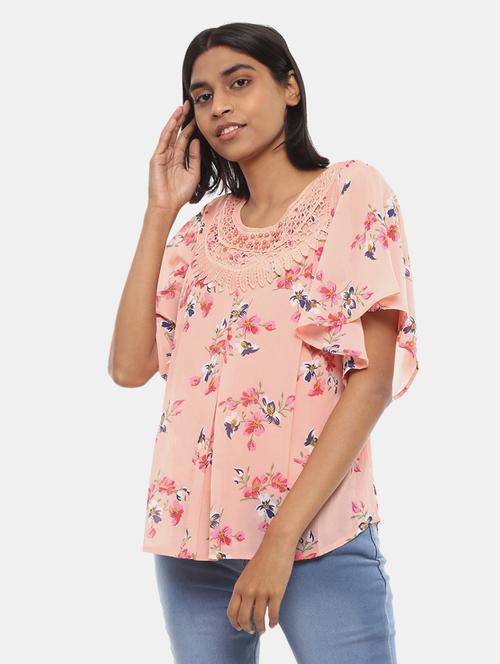 women coral floral printed regular top - 20813124 - Very Small Image - 1