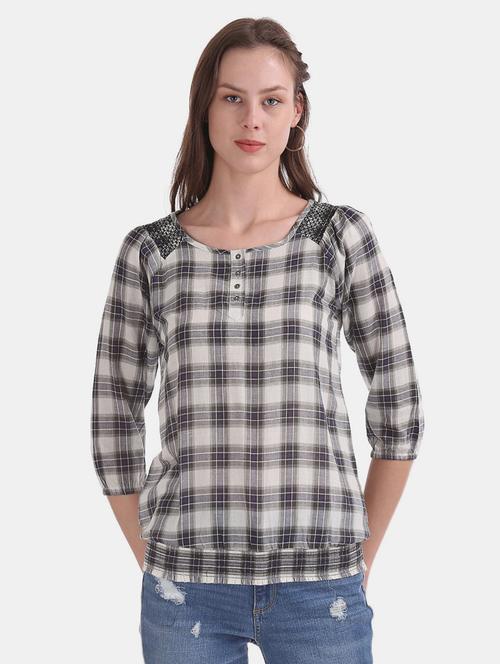 women black check printed regular top - 20813137 - Very Small Image - 1
