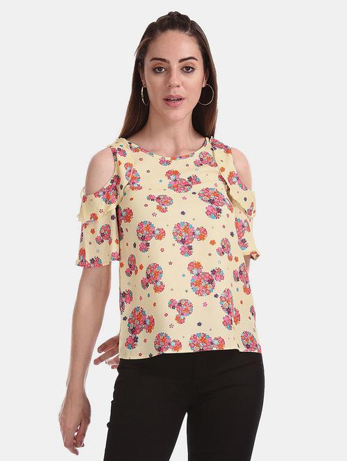 women yellow floral printed regular top - 20813296 - Very Small Image - 1