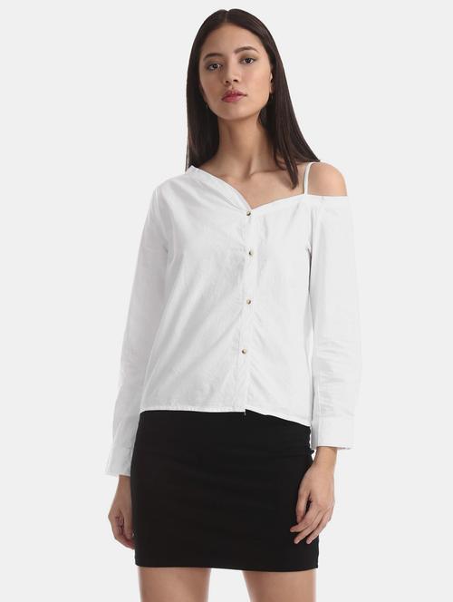 women white solid regular top - 20813526 - Very Small Image - 1
